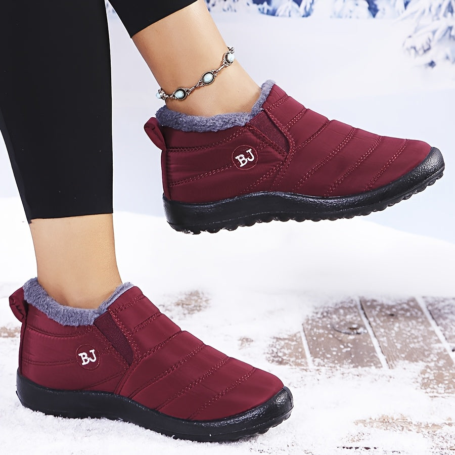 Ultra-warm winter boots - non-slip thick sole, boots with Arctic-Grade insulation, low heel, round toe, solid color minimalist design for outdoor hiking, Faux Cover, PVC sole, fabric lining, hiking boots, hiking shoes.
