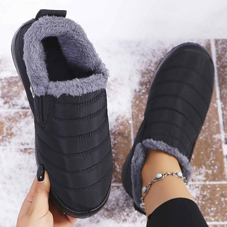 Ultra-warm winter boots - non-slip thick sole, boots with Arctic-Grade insulation, low heel, round toe, solid color minimalist design for outdoor hiking, Faux Cover, PVC sole, fabric lining, hiking boots, hiking shoes.