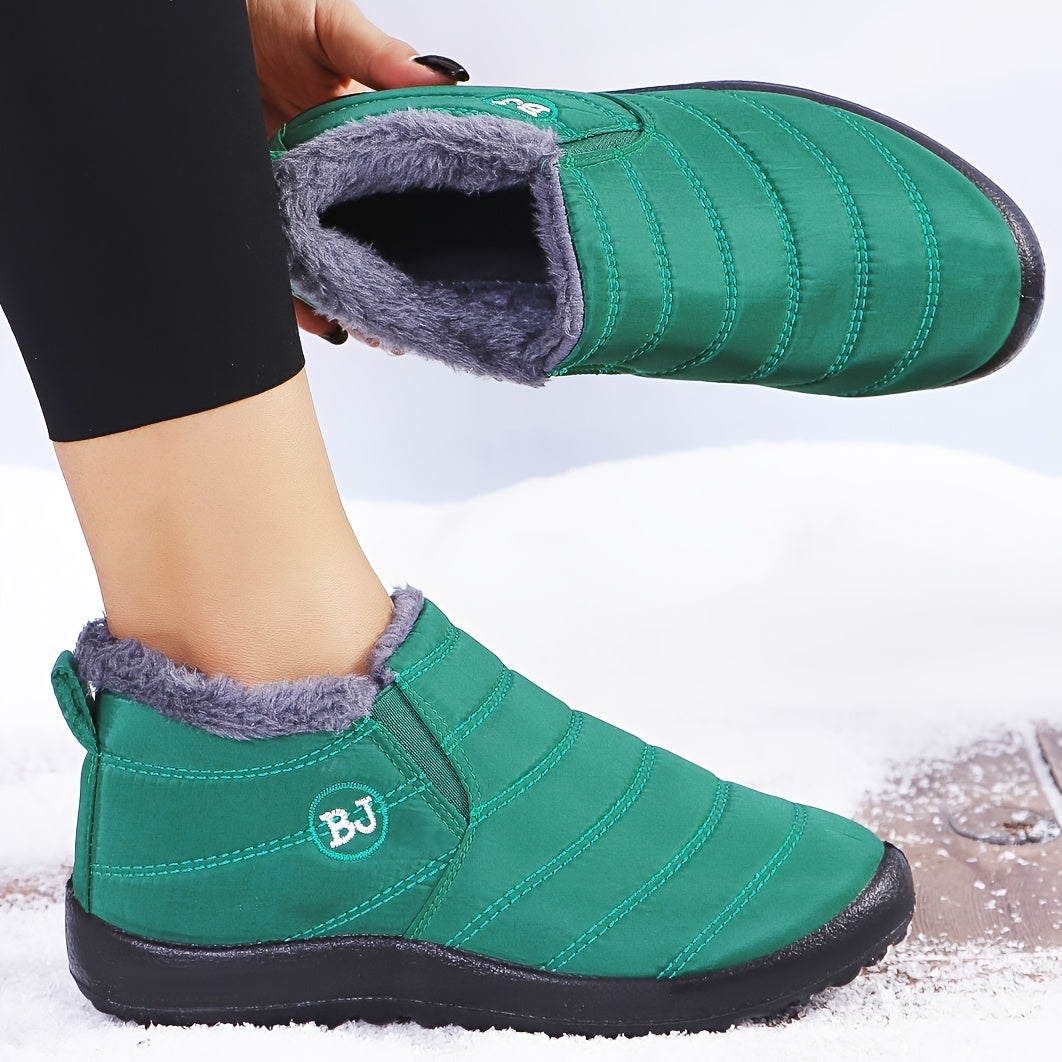 Ultra-warm winter boots - non-slip thick sole, boots with Arctic-Grade insulation, low heel, round toe, solid color minimalist design for outdoor hiking, Faux Cover, PVC sole, fabric lining, hiking boots, hiking shoes.