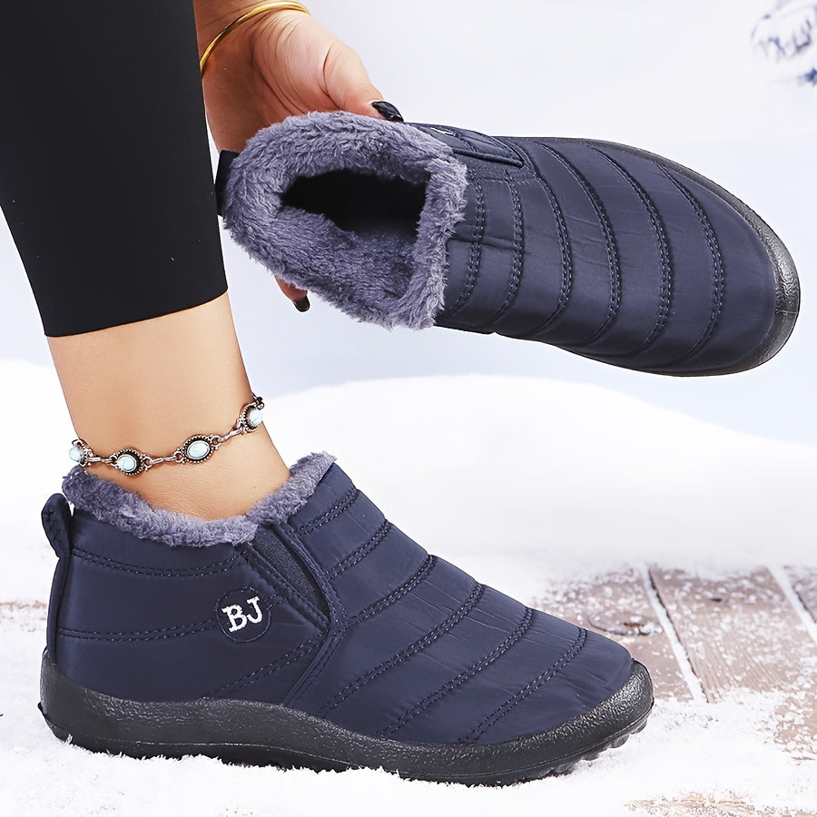 Ultra-warm winter boots - non-slip thick sole, boots with Arctic-Grade insulation, low heel, round toe, solid color minimalist design for outdoor hiking, Faux Cover, PVC sole, fabric lining, hiking boots, hiking shoes.