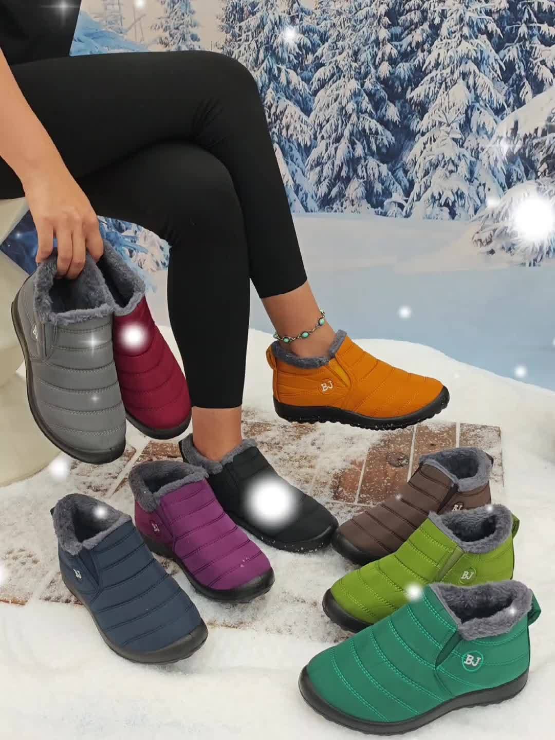 Ultra-warm winter boots - non-slip thick sole, boots with Arctic-Grade insulation, low heel, round toe, solid color minimalist design for outdoor hiking, Faux Cover, PVC sole, fabric lining, hiking boots, hiking shoes.