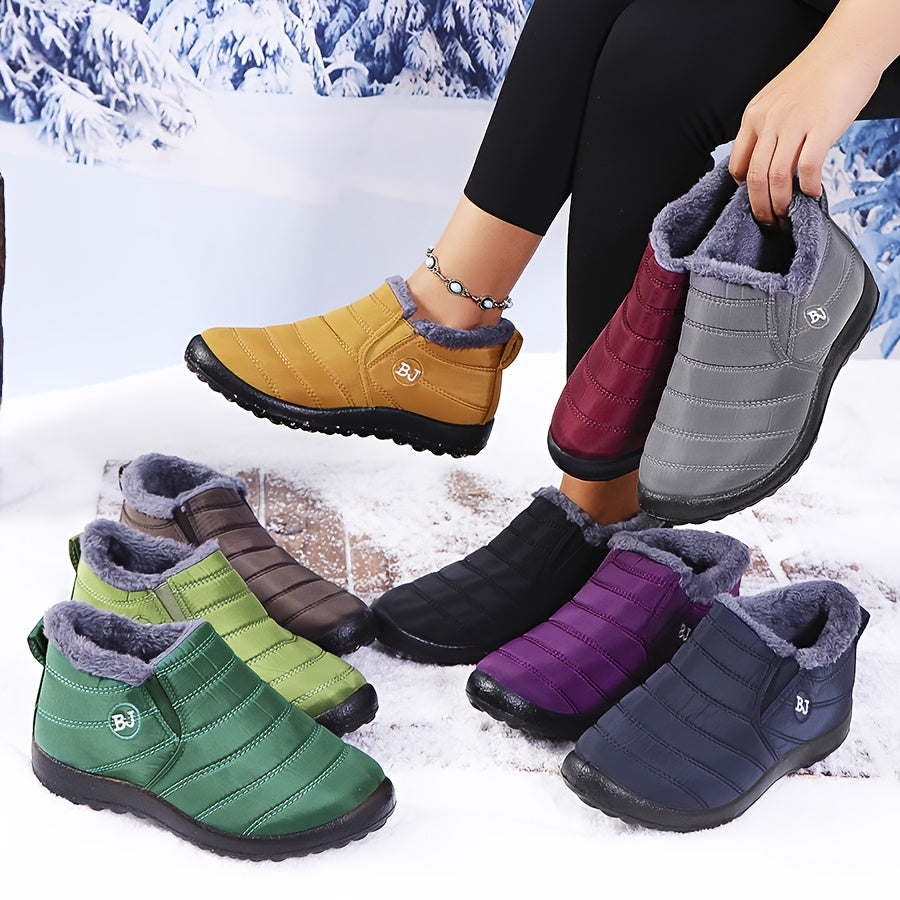 Ultra-warm winter boots - non-slip thick sole, boots with Arctic-Grade insulation, low heel, round toe, solid color minimalist design for outdoor hiking, Faux Cover, PVC sole, fabric lining, hiking boots, hiking shoes.