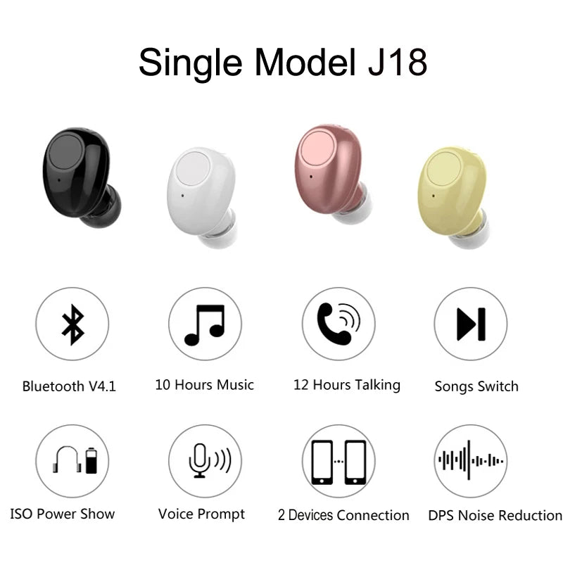 NVAHVA 10 Hrs Music Time Bluetooth Earbud Wireless Earphone Mini Headset For iPhone Xiao mi Android Cellphones TV PC Car Driving
