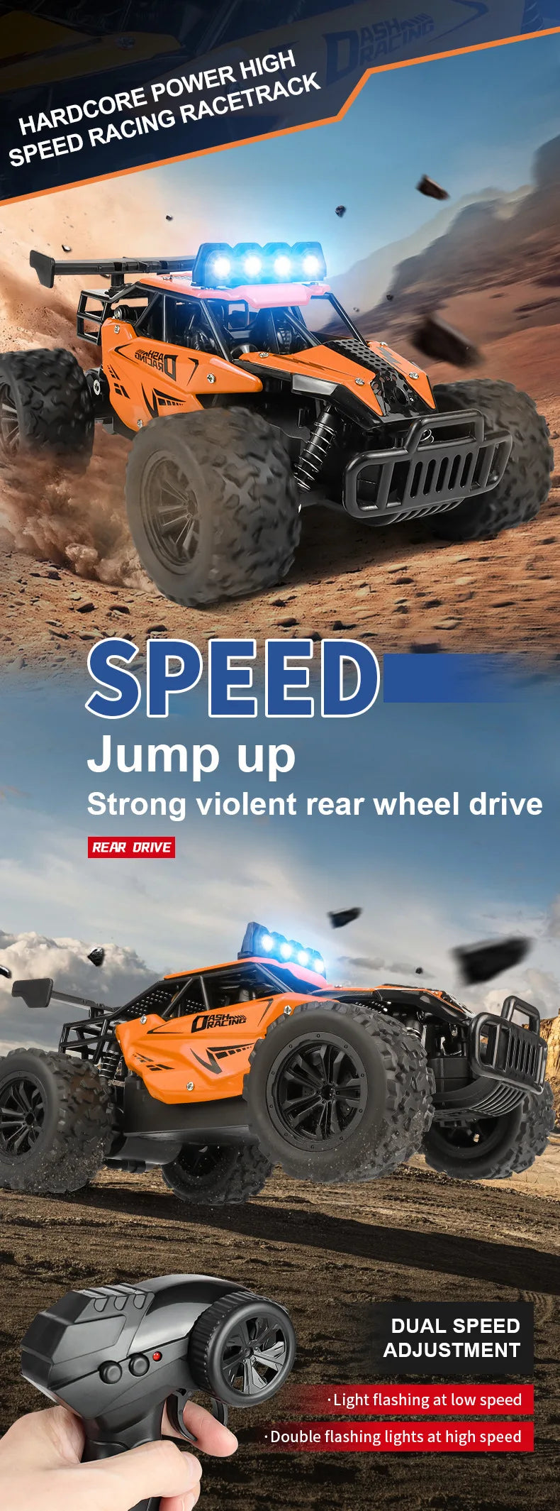 Remote Control Car RC Drift Racing 1:16 Vehicle Off Road Alloy 2.4G Radio High-Speed Trucks With LED Light Climbing Gift Kid Toy