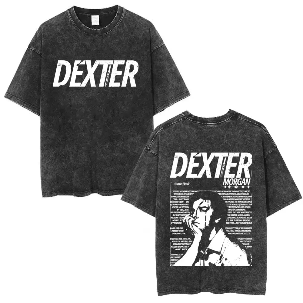 Washed Vintage TV Play Dexter Morgan Graphic T-shirt Men Women Casual Cotton Short Sleeve T-shirts Male Loose Oversized T Shirts
