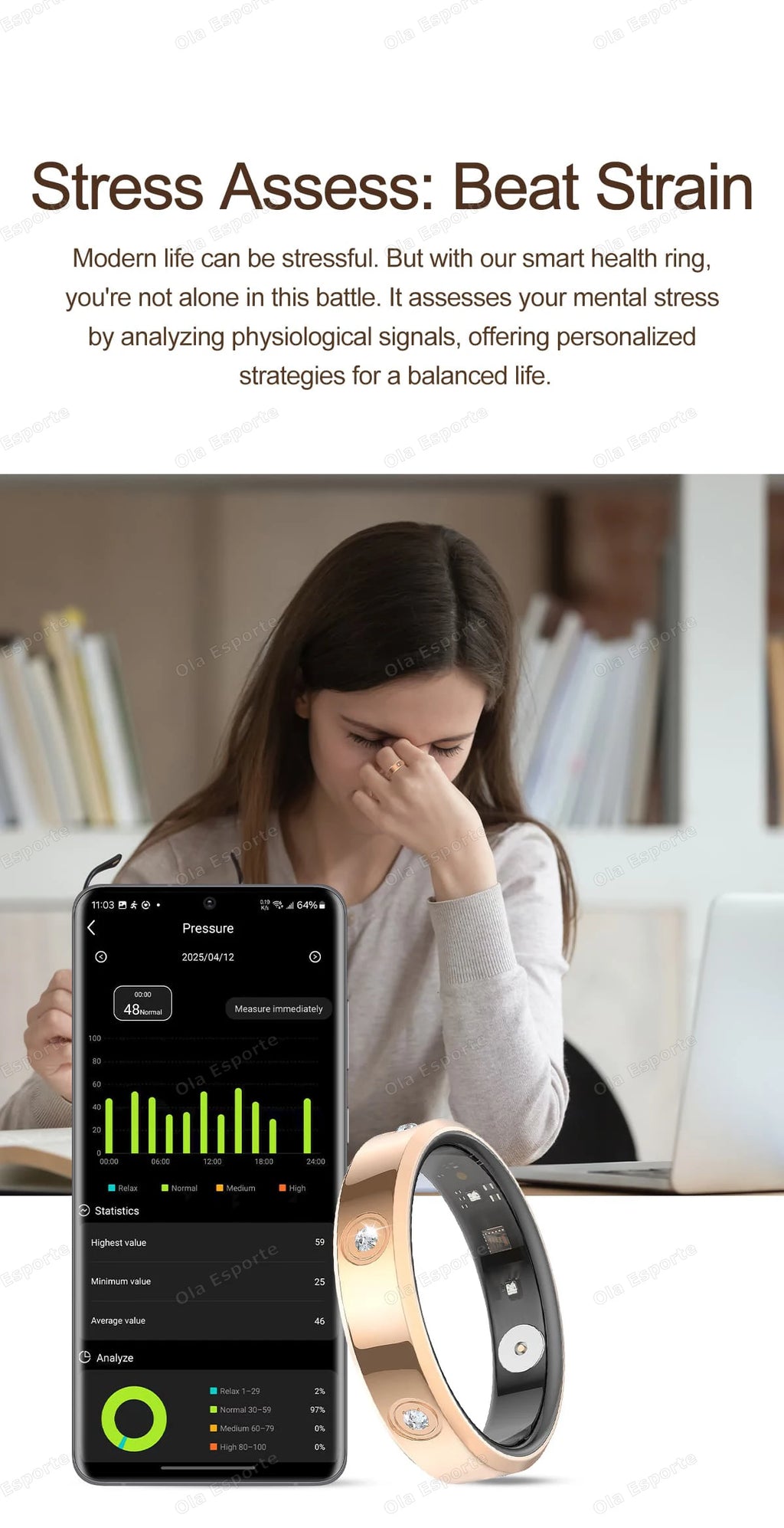 2025 Smart Ring Women Men Super narrow 6.3mm Heart Rate Health Stress measurement Monitor IP68 Waterproof Fashion Sports Rings