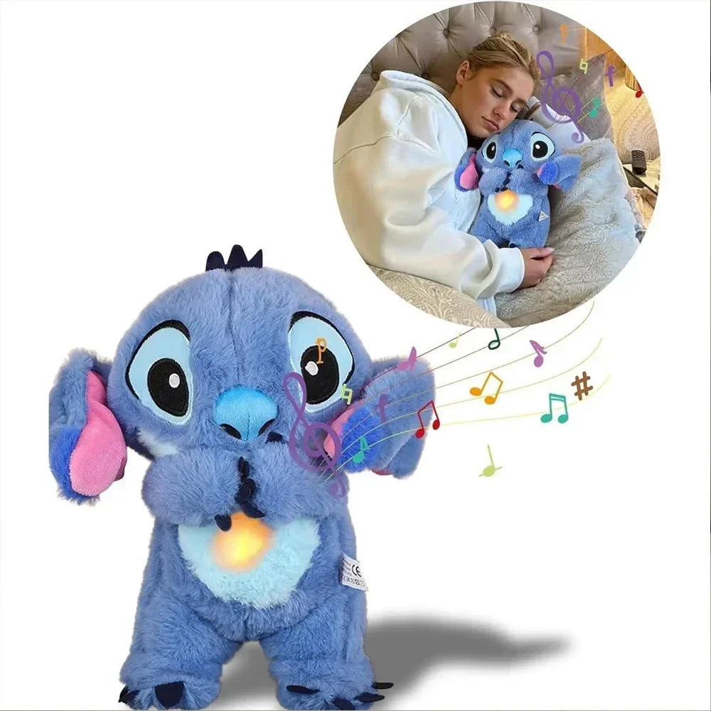 Disney Plush Doll Stitch Toy Sleeping Breathing Bear Plush Soothing Music Sleep Playmate Kawaii Light Child Plush Toy Kids Gift