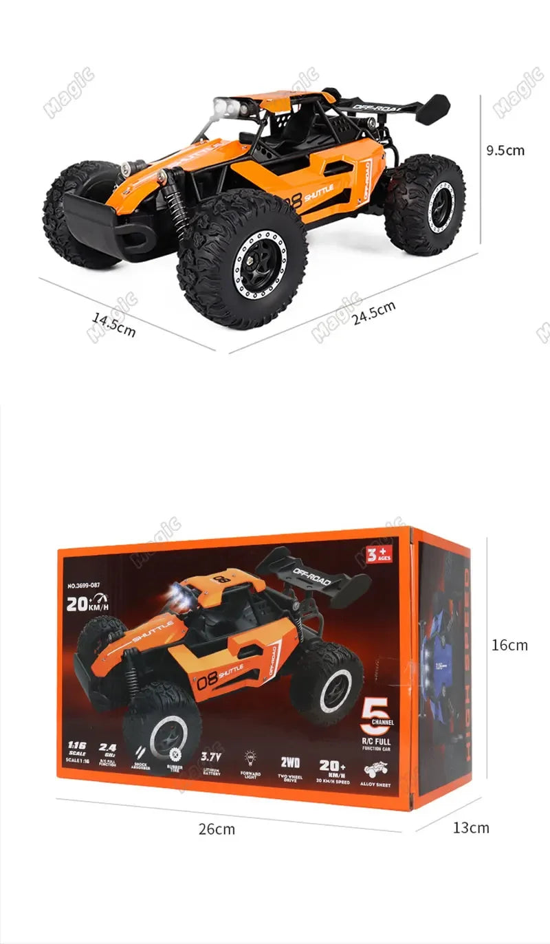 1:16 Scale 2WD All Terrain Fast RC Car 20KM/H High Speed Electric Off-Road Vehicle Outdoor Remote Control Truck for Kid Toy Gift