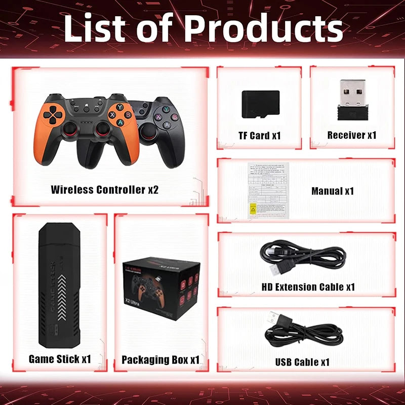 X2 Ultra Game Stick 256GB 60000+ Retro Games TV Handheld Game Console Wireless Gamepads Video Game HD Output for PS1 Nintendo