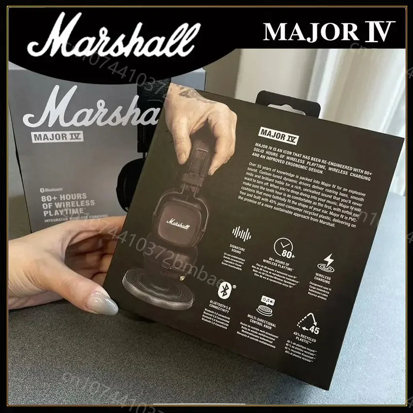 Marshall Major IV 4 Wireless Bluetooth Headphones Classic Earphones Deep Bass Foldable Pop Rock Retro Music Microphone Headset