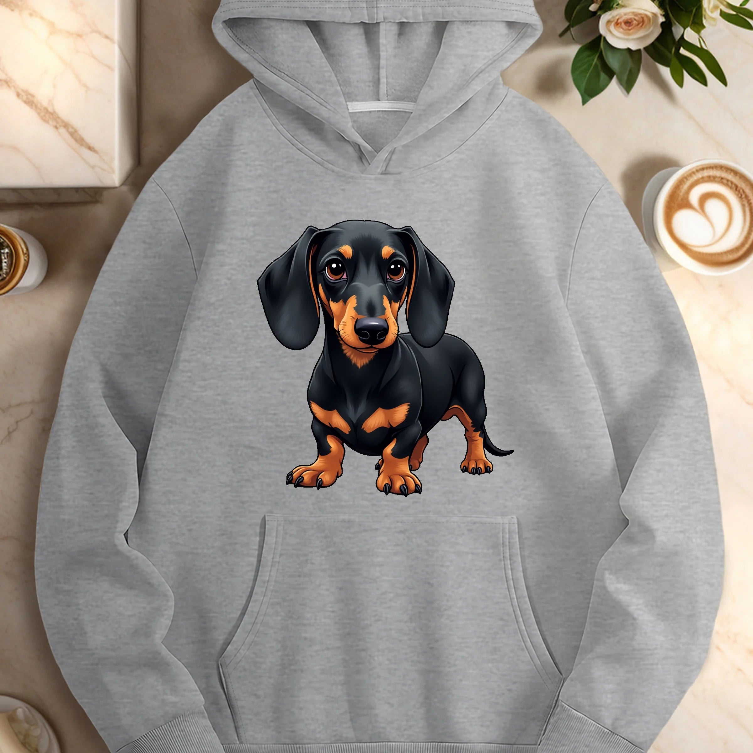 Realistic dachshund illustration  women's casual hoodies
