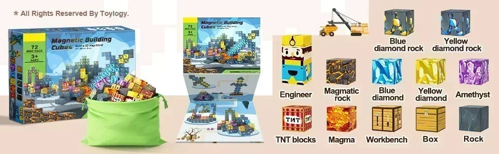 Magnetic Building Blocks Mine World Magnet Cube Set for Boy Girl Kid Age 3+ DIY Model Children Stem STEM Sensory Toy Gift