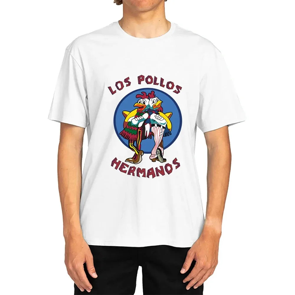 Summer Breaking Bad LOS POLLOS Hermanos For Men's T-Shirt 100% Cotton Short Sleeve Graphic Tee TV Series Merchandise Streetwear