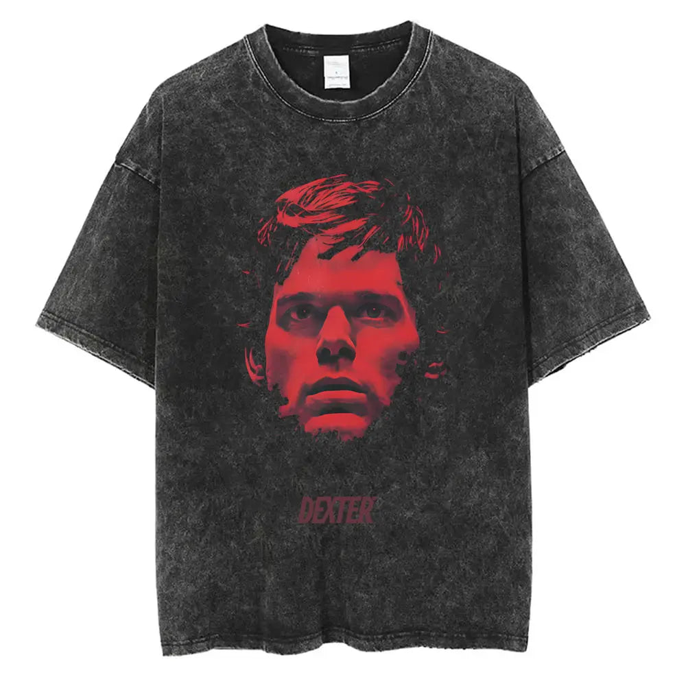 Washed Vintage TV Play Dexter Morgan Graphic T-shirt Men Women Casual Cotton Short Sleeve T-shirts Male Loose Oversized T Shirts