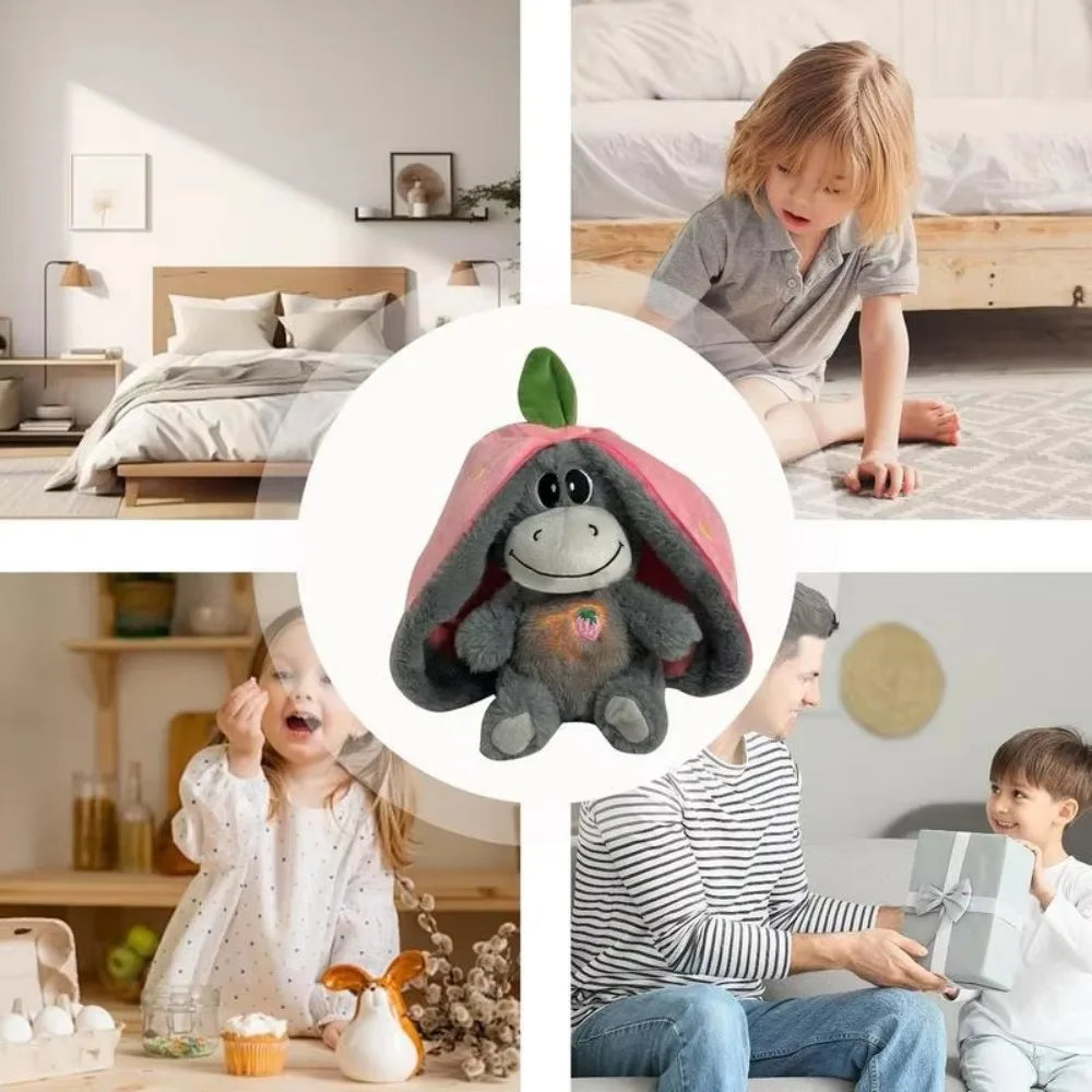 Creative 12.6inch Luminous Breathing Doll Plush Strawberry Breathing Stuffed Doll Soft Donkey Baby Sleeping Toys Kids