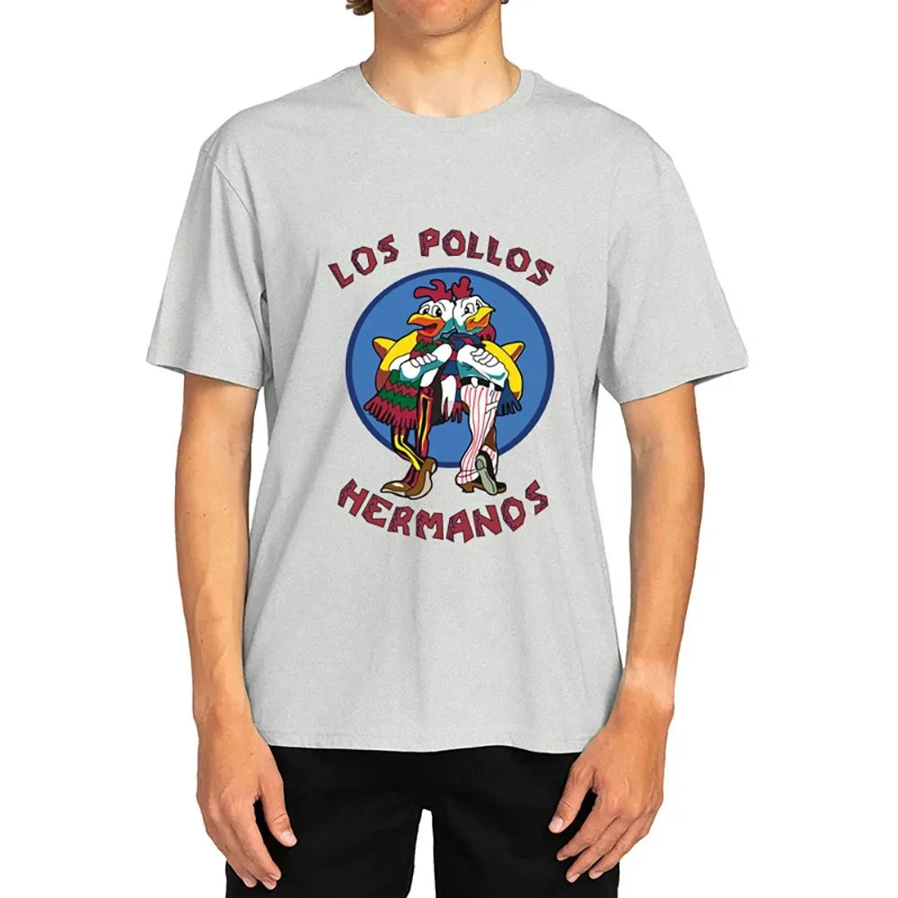 Summer Breaking Bad LOS POLLOS Hermanos For Men's T-Shirt 100% Cotton Short Sleeve Graphic Tee TV Series Merchandise Streetwear