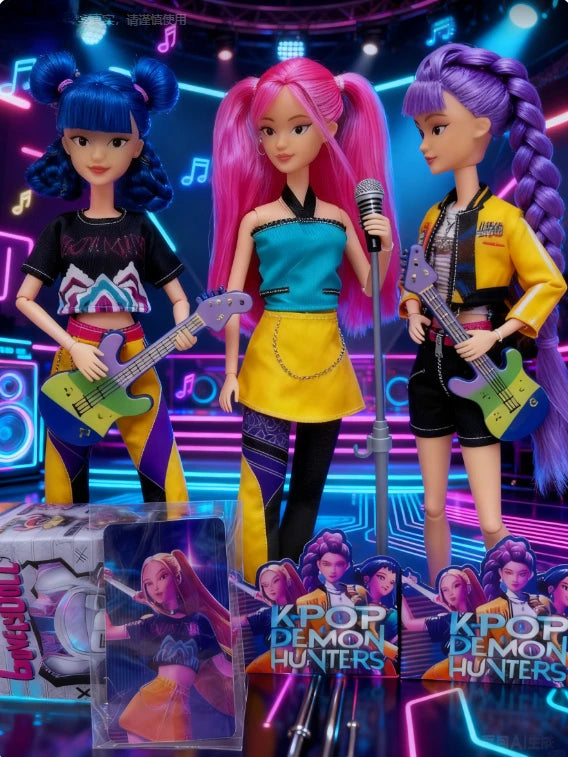 Kpop Demon Hunters Action Figure Dolls - Rumi Mira Zoey 3-Pack with Music, DIY Plastic Toys for Girls 3+, Collectible Kpop Gift