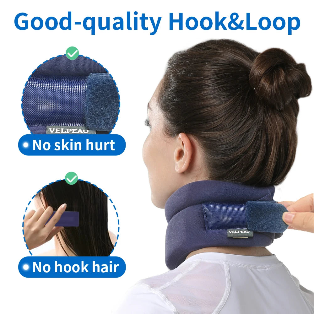 VELPEAU Neck Brace for Pain Relief and Spine Pressure, Adjustable Foam Neck Support Collar for Snoozing and Sleep Apnea