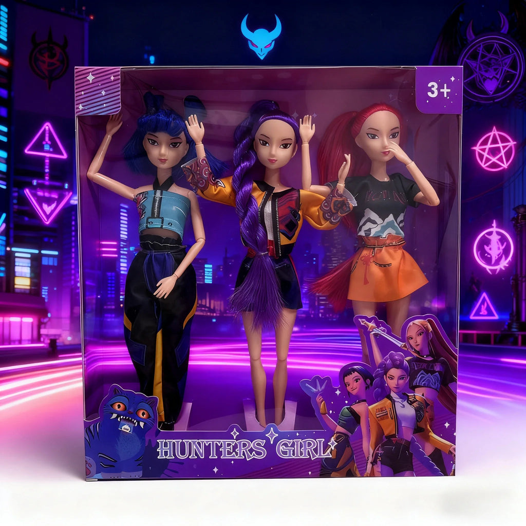Kpop Demon Hunters Action Figure Dolls - Rumi Mira Zoey 3-Pack with Music, DIY Plastic Toys for Girls 3+, Collectible Kpop Gift