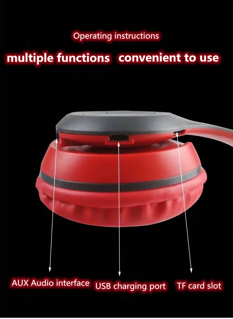 P47 Bluetooth 5.0 Wireless Headphone Foldable HIFI Stereo Bass Earphone Kid Helmet Gift With Mic USB Adaptor For iPhone Game