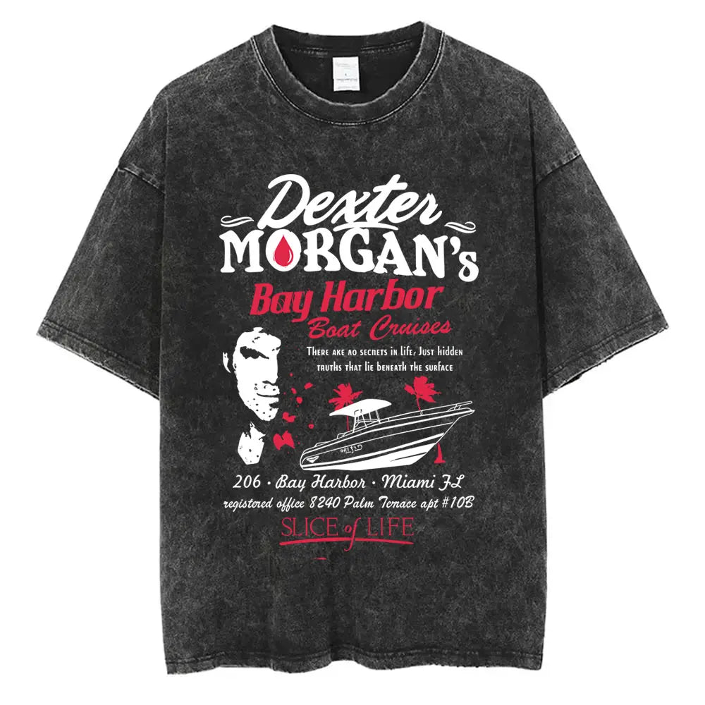 Washed Vintage TV Play Dexter Morgan Graphic T-shirt Men Women Casual Cotton Short Sleeve T-shirts Male Loose Oversized T Shirts