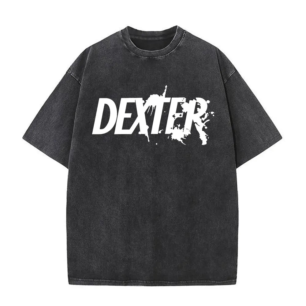 Washed Vintage Dexter Morgan Logo T-shirts Men Women Clothing Casual Oversized Short Sleeve T Shirt High Quality Cotton T-shirt