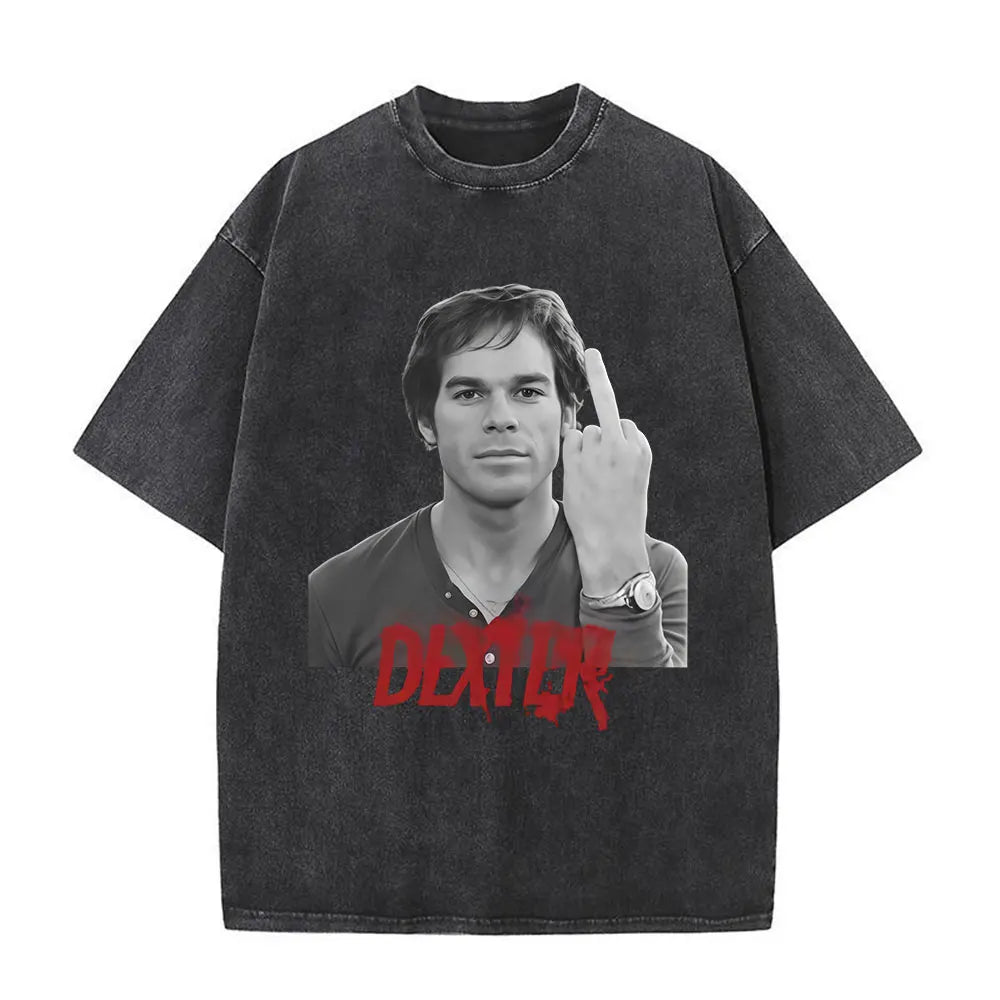 Washed Vintage Dexter Morgan Logo T-shirts Men Women Clothing Casual Oversized Short Sleeve T Shirt High Quality Cotton T-shirt