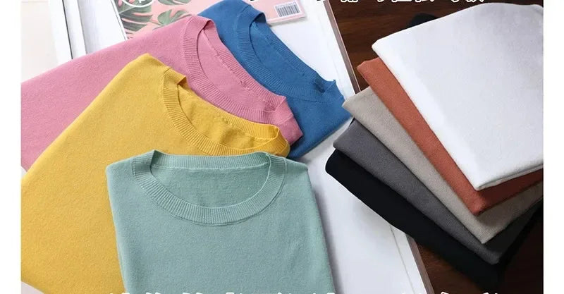 2025 Superfine Merino Wool T Shirt Men's Knitted O-neck Breathable Thin Cashmer Short Sleeve Tee Solid Color Tops