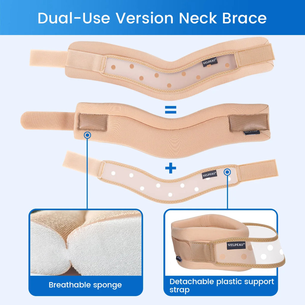 VELPEAU Neck Brace for Pain Relief and Spine Pressure, Adjustable Foam Neck Support Collar for Snoozing and Sleep Apnea