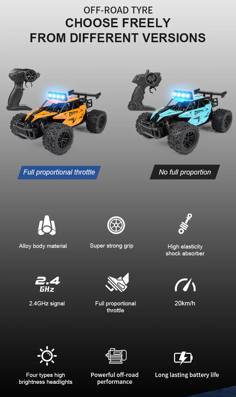 Remote Control Car RC Drift Racing 1:16 Vehicle Off Road Alloy 2.4G Radio High-Speed Trucks With LED Light Climbing Gift Kid Toy