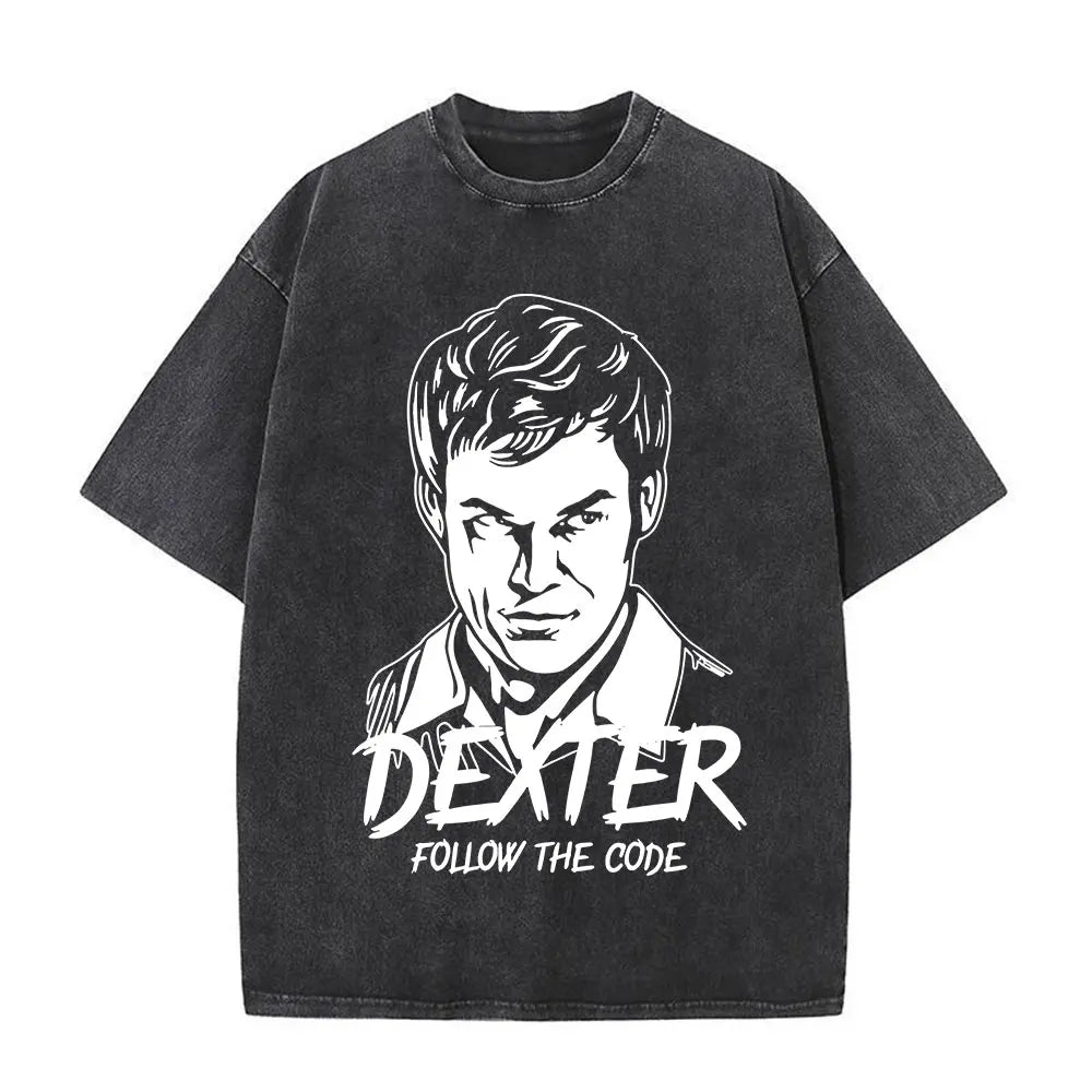 Washed Vintage Dexter Morgan Logo T-shirts Men Women Clothing Casual Oversized Short Sleeve T Shirt High Quality Cotton T-shirt