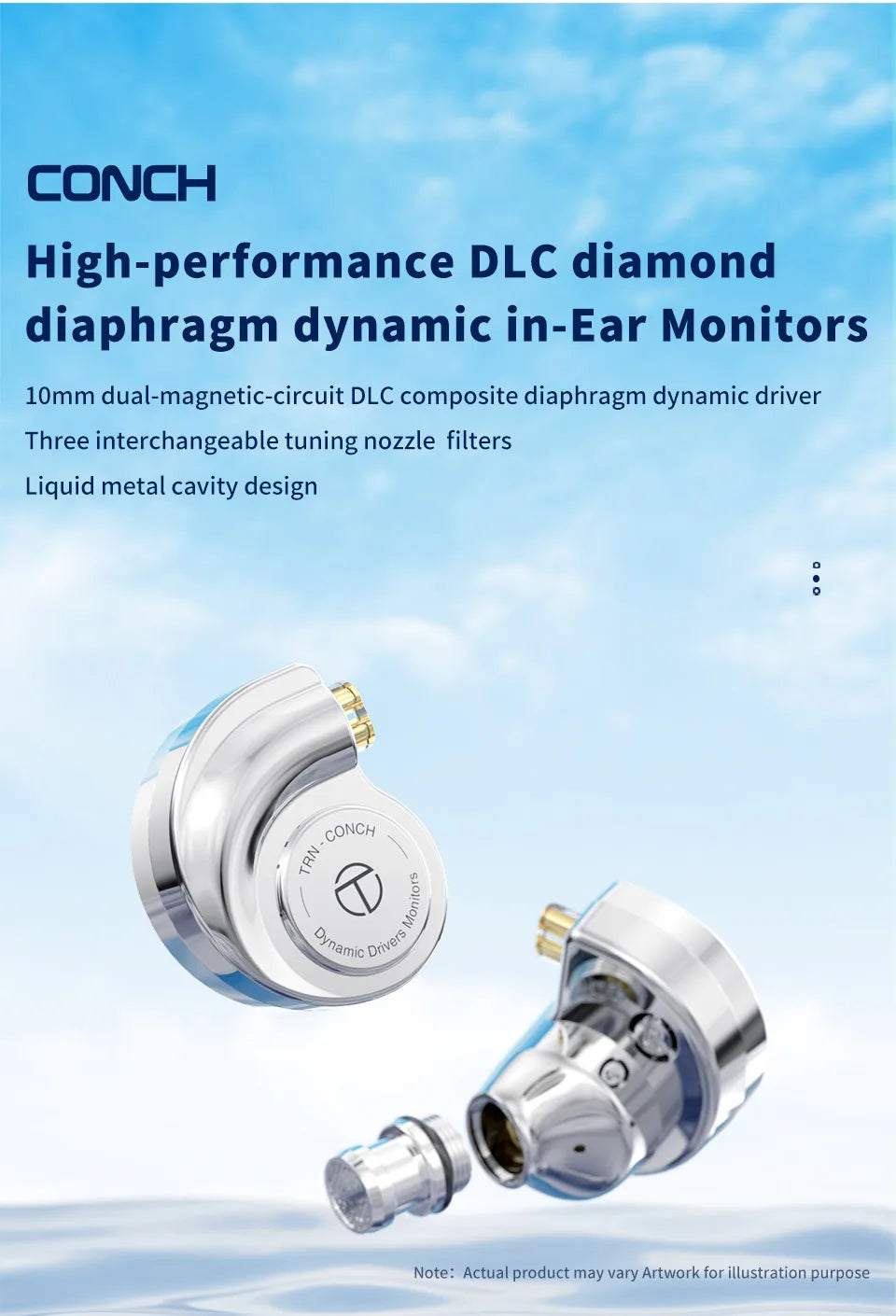 TRN Conch Earphone High-Performance DLC Diamond Diaphragm Dynamic in-Ear Monitors Music Monitors Tuning Wireless earbuds trn v80