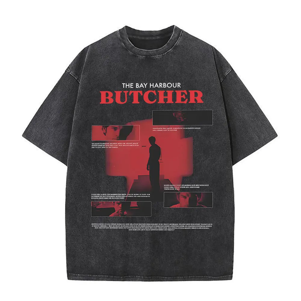 Washed Vintage Dexter Morgan Logo T-shirts Men Women Clothing Casual Oversized Short Sleeve T Shirt High Quality Cotton T-shirt