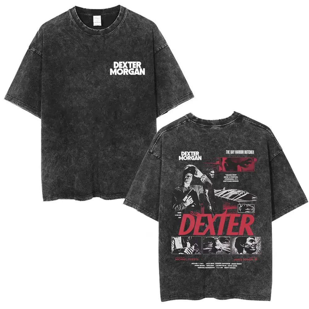 Washed Vintage TV Play Dexter Morgan Graphic T-shirt Men Women Casual Cotton Short Sleeve T-shirts Male Loose Oversized T Shirts