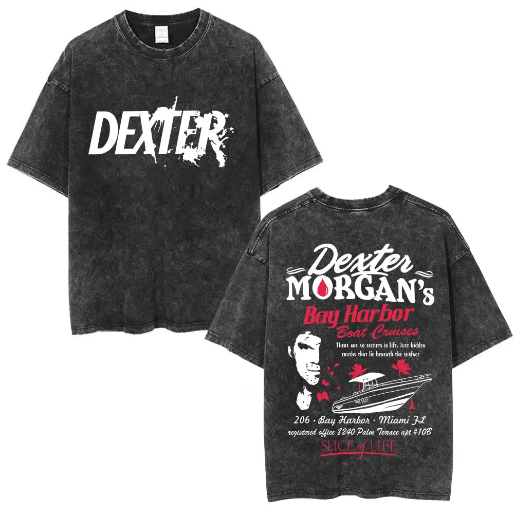 Washed Vintage TV Play Dexter Morgan Graphic T-shirt Men Women Casual Cotton Short Sleeve T-shirts Male Loose Oversized T Shirts