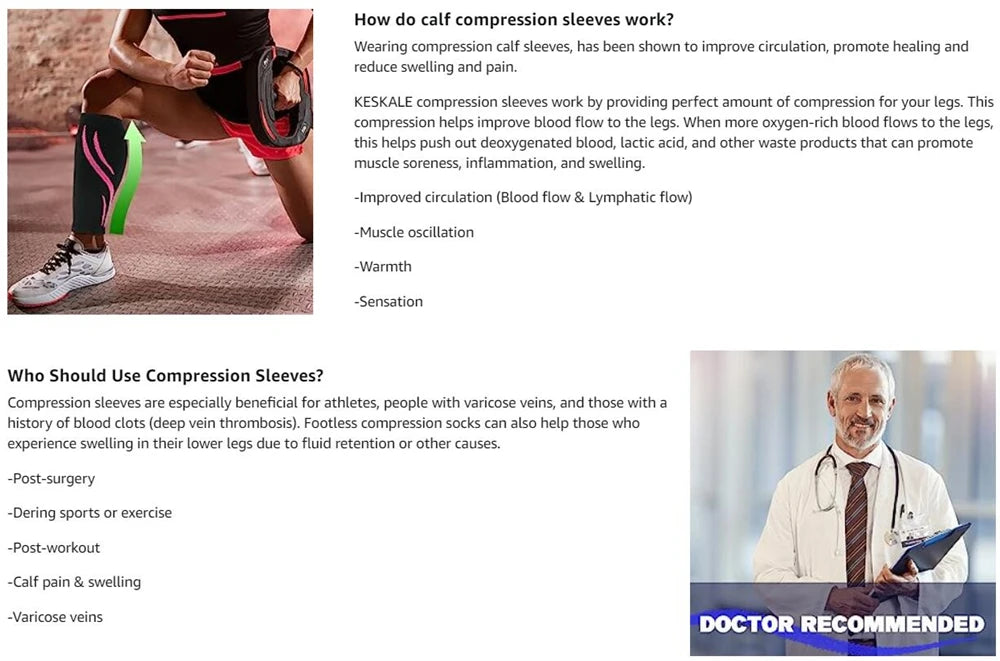 Calf Compression Sleeve, Leg Sleeves Brace for Shin Splints Pain Relief, Footless Compression Socks for Varicose Vein, Football