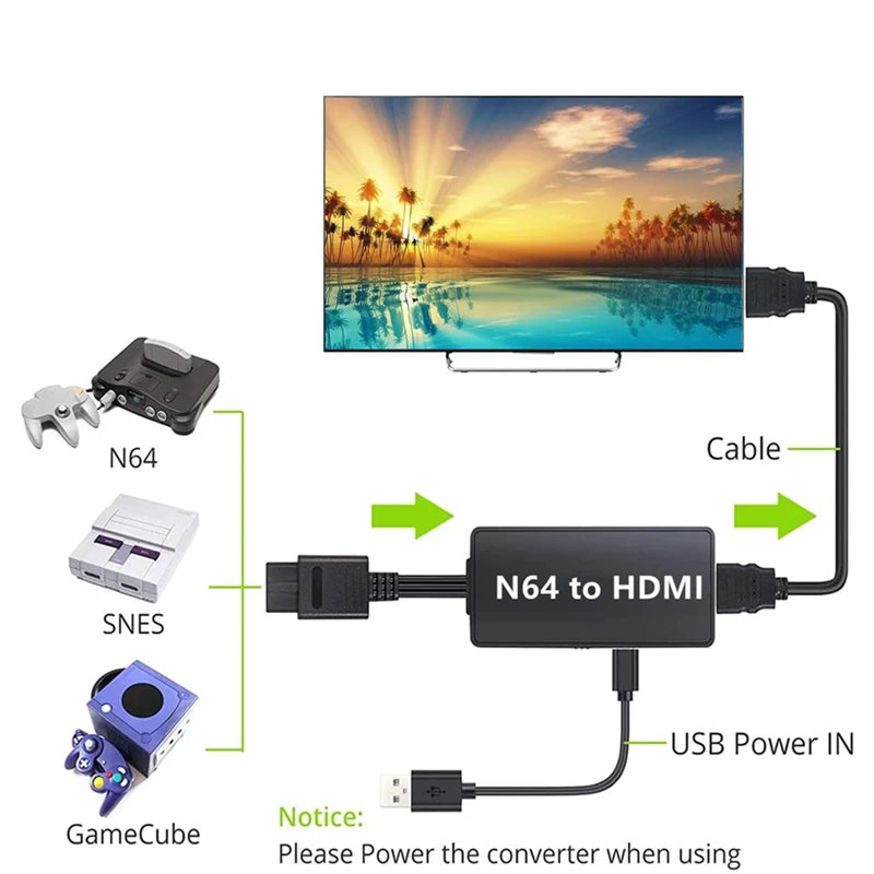 MnnWuu 1080P N64 To HDMI-compatible Converter Game Adapter For Nintend N64 / SNES toHDMI-compatible Converter Plug And Play