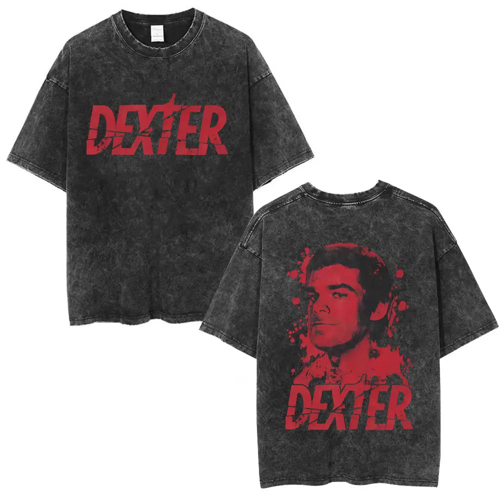Washed Vintage TV Play Dexter Morgan Graphic T-shirt Men Women Casual Cotton Short Sleeve T-shirts Male Loose Oversized T Shirts