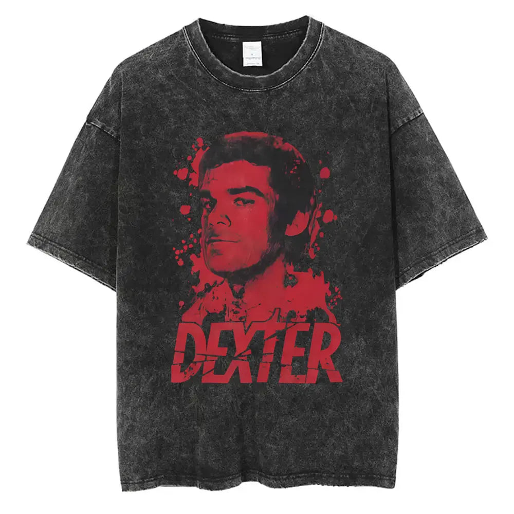 Washed Vintage TV Play Dexter Morgan Graphic T-shirt Men Women Casual Cotton Short Sleeve T-shirts Male Loose Oversized T Shirts