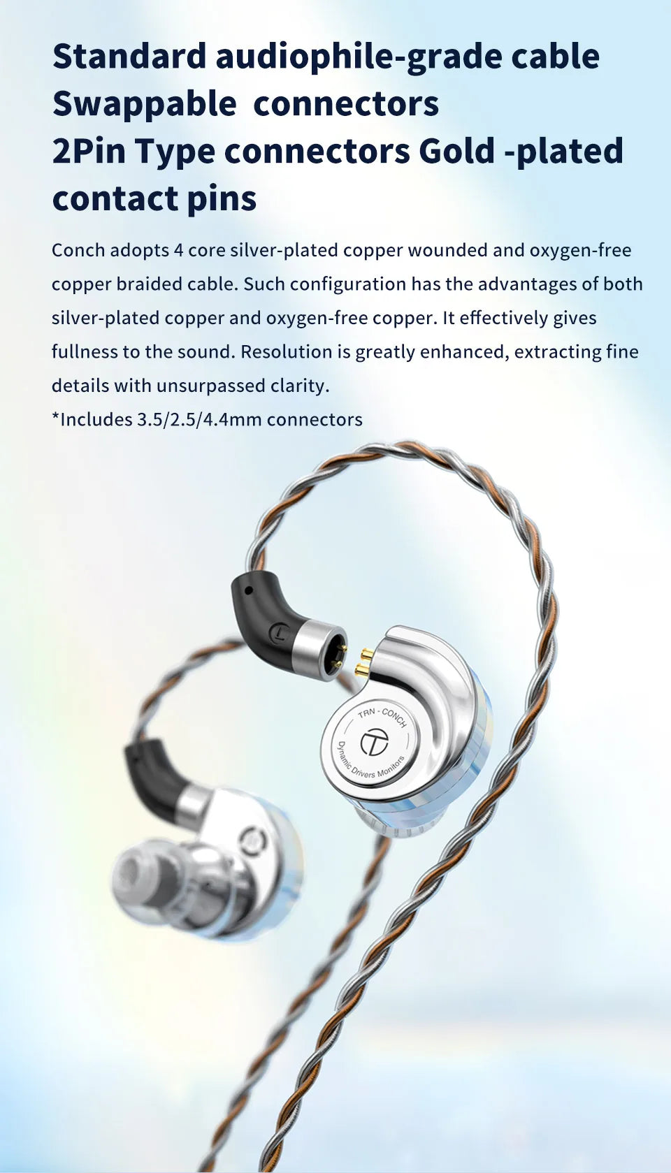 TRN Conch Earphone High-Performance DLC Diamond Diaphragm Dynamic in-Ear Monitors Music Monitors Tuning Wireless earbuds trn v80