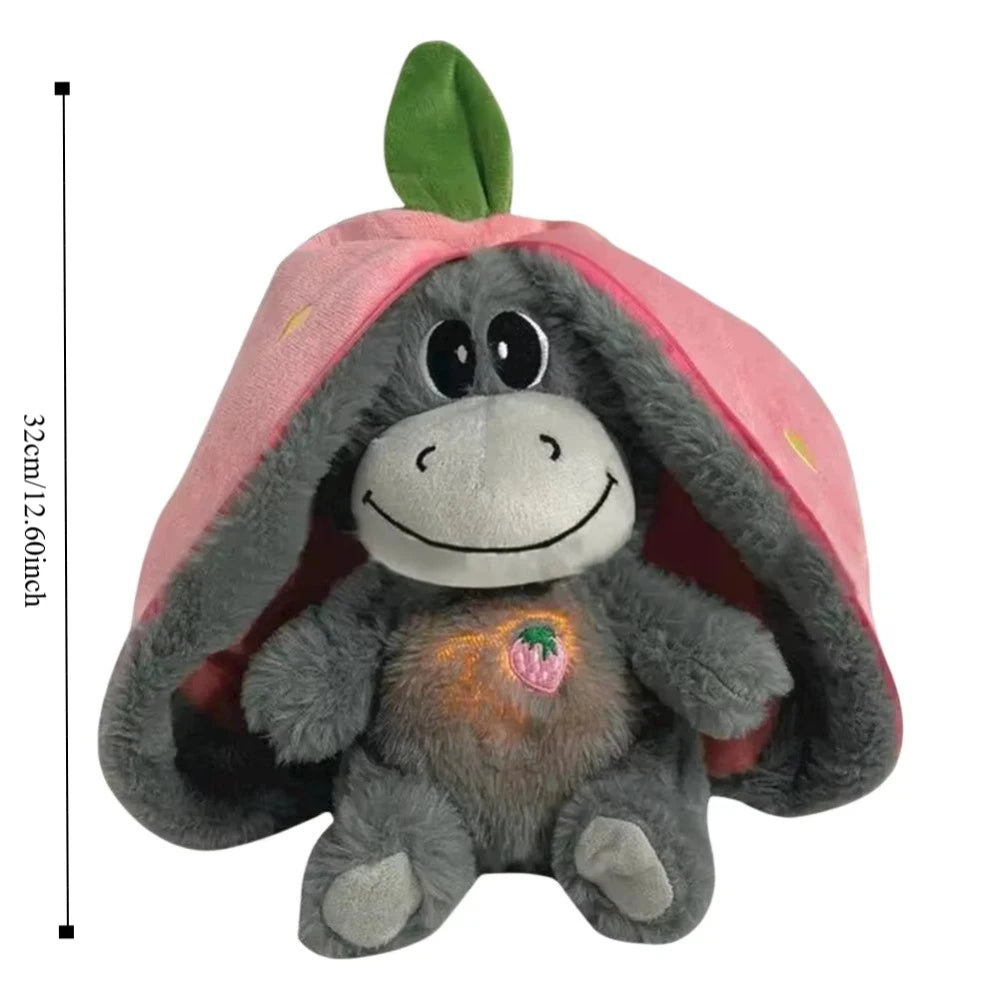 Creative 12.6inch Luminous Breathing Doll Plush Strawberry Breathing Stuffed Doll Soft Donkey Baby Sleeping Toys Kids