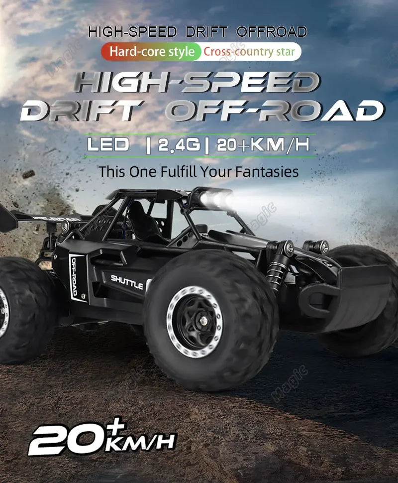 1:16 Scale 2WD All Terrain Fast RC Car 20KM/H High Speed Electric Off-Road Vehicle Outdoor Remote Control Truck for Kid Toy Gift