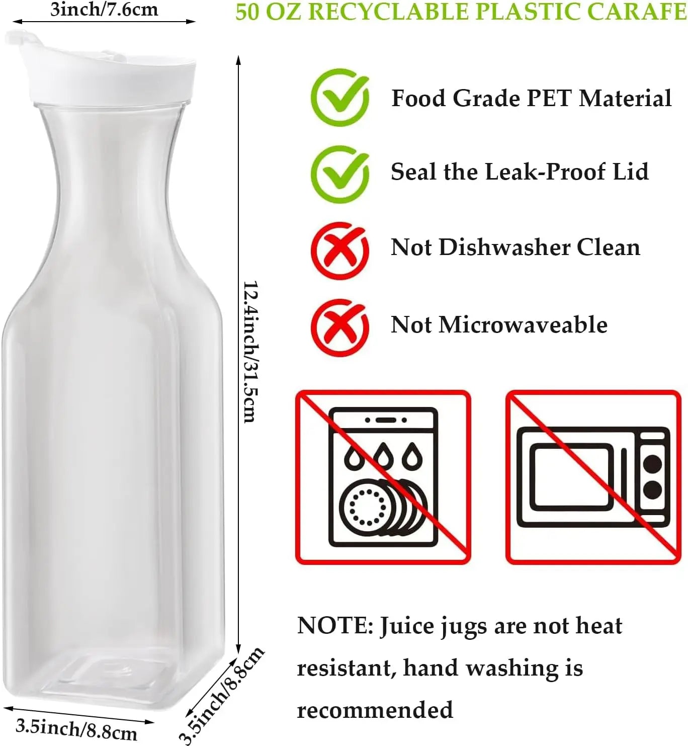 3pcs 1.5 L Plastic Water Carafe with Flip Top Lid, Square Base Juice Containers, Bar Supplies Pitcher for Drinks, Tea, Milk