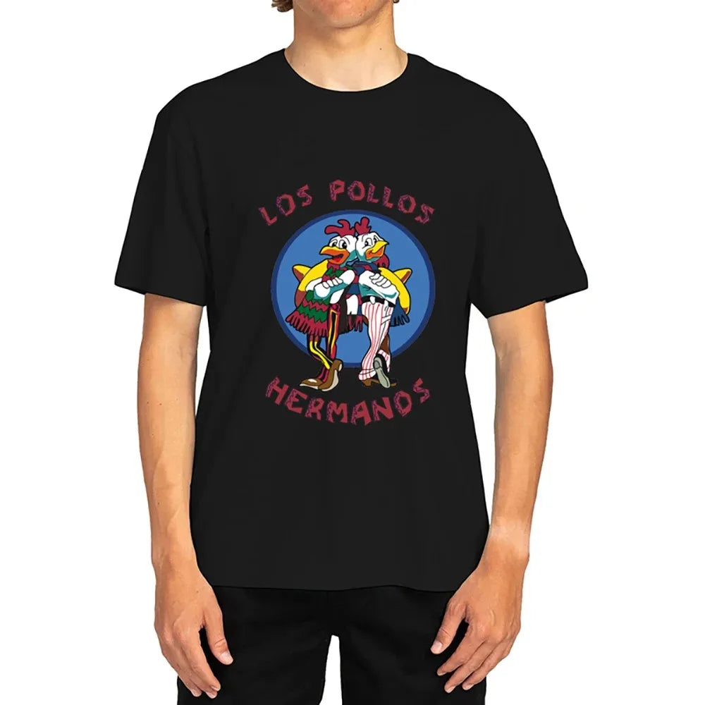 Summer Breaking Bad LOS POLLOS Hermanos For Men's T-Shirt 100% Cotton Short Sleeve Graphic Tee TV Series Merchandise Streetwear