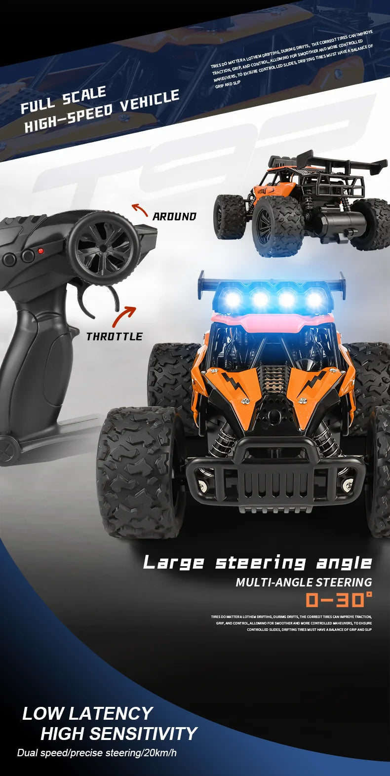 Remote Control Car RC Drift Racing 1:16 Vehicle Off Road Alloy 2.4G Radio High-Speed Trucks With LED Light Climbing Gift Kid Toy