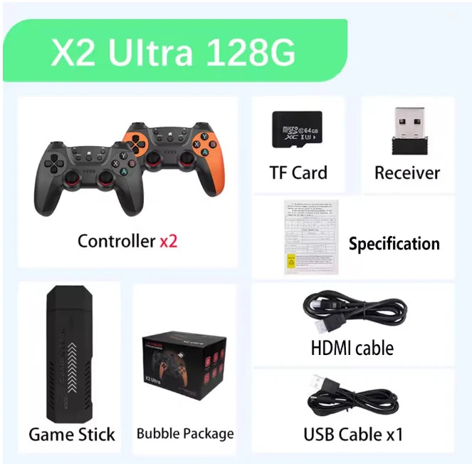 X2 Ultra Game Stick 256GB 60000+ Retro Games TV Handheld Game Console Wireless Gamepads Video Game HD Output for PS1 Nintendo