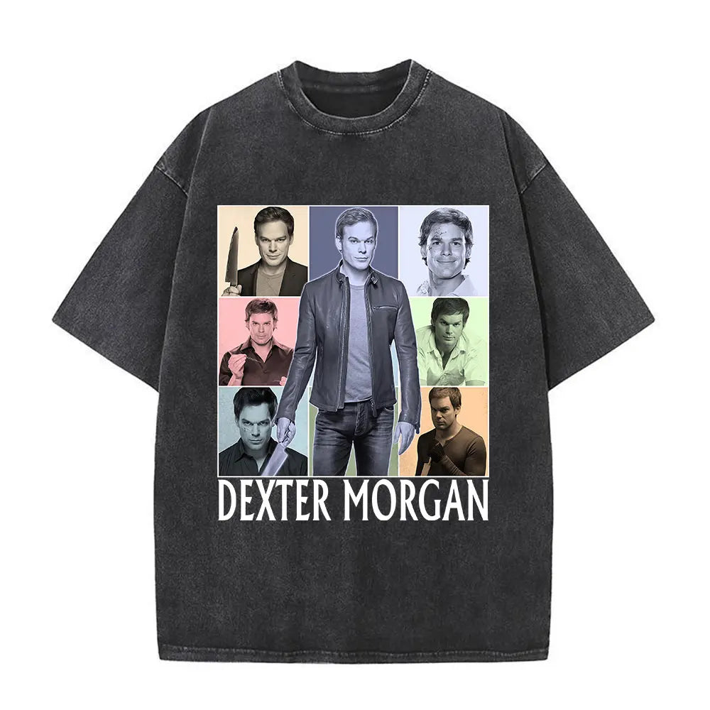 Washed Vintage Dexter Morgan Logo T-shirts Men Women Clothing Casual Oversized Short Sleeve T Shirt High Quality Cotton T-shirt