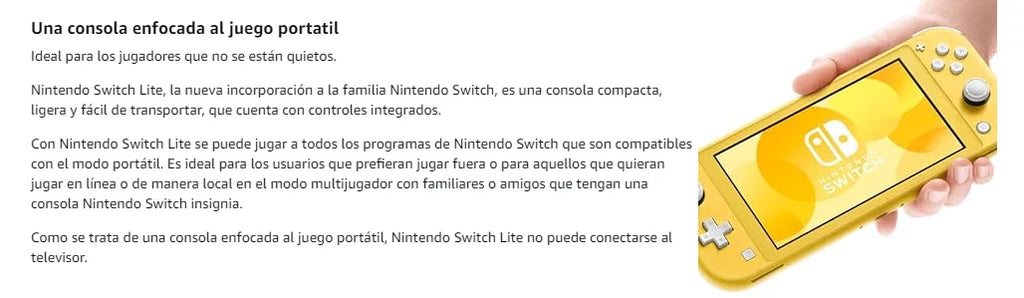 Consolas Nintendo Switch Lite - 32GB Batería 3570mah 5.5'' Compact and lightweight Built-in controllers Compatible games