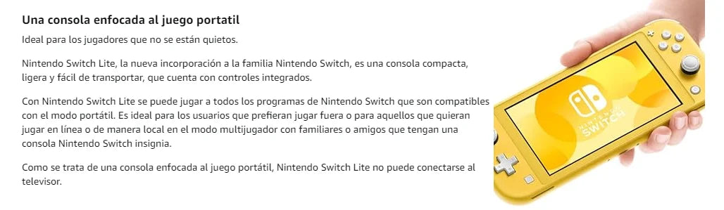 Consolas Nintendo Switch Lite - 32GB Batería 3570mah 5.5'' Compact and lightweight Built-in controllers Compatible games