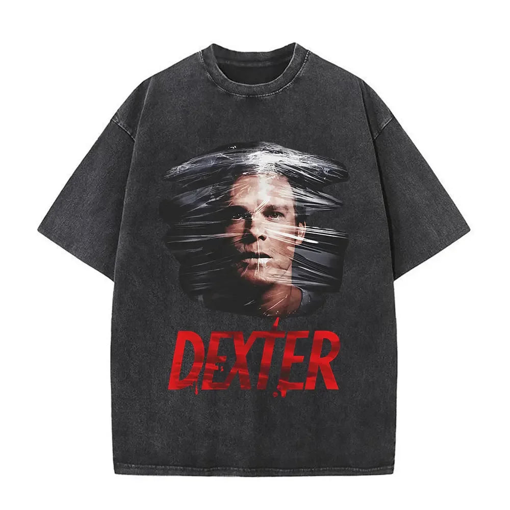 Washed Vintage TV Play Dexter Morgan Graphic T-shirt Men Women Casual Cotton Short Sleeve T-shirts Male Loose Oversized T Shirts